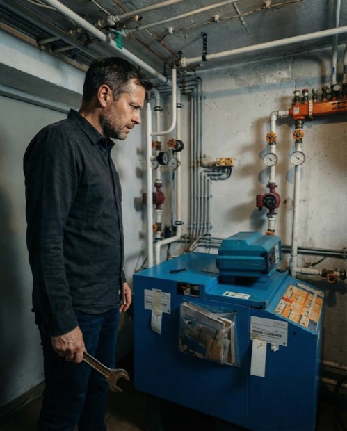 Heating technician at a modern heating system